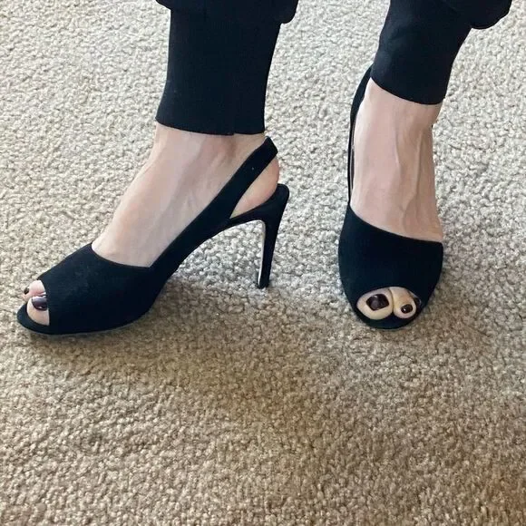 Prada Timeless Black Suede Open Toe Heels 7.5 - Picture 4 of 6